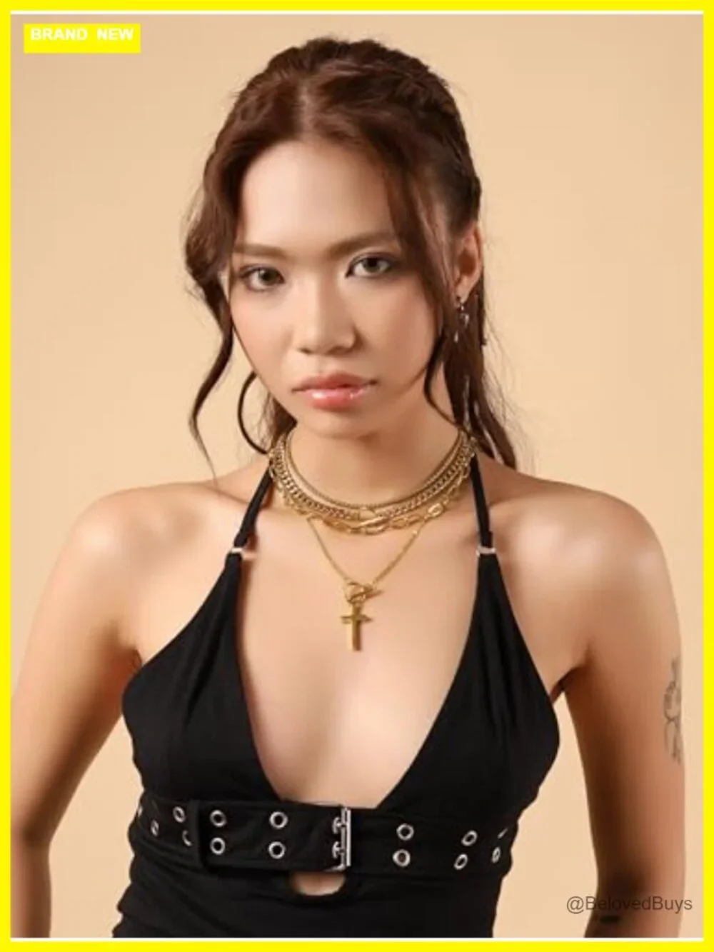 Layered Cross Choker Necklace Stainless Steel Gothic Punk Emo
